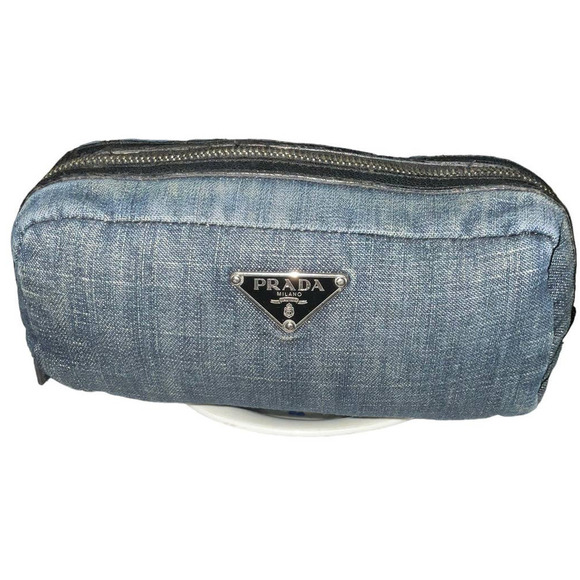 PRADA Milano Denim Cosmetic Pouch Bag Bleu - Picture 1 of 16